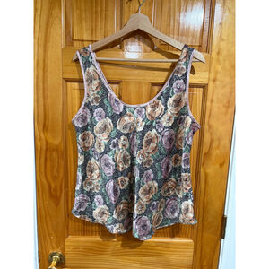 Vintage California Dynasty Floral Satin Cami Tank Top Women’s M Pink Rose Print